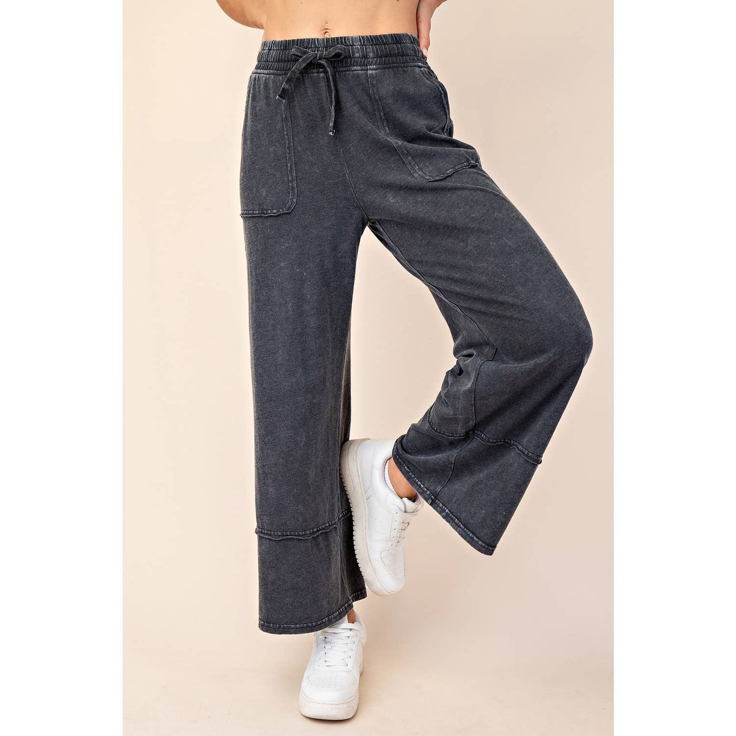 MINERAL WASHED WIDE LEG PANT