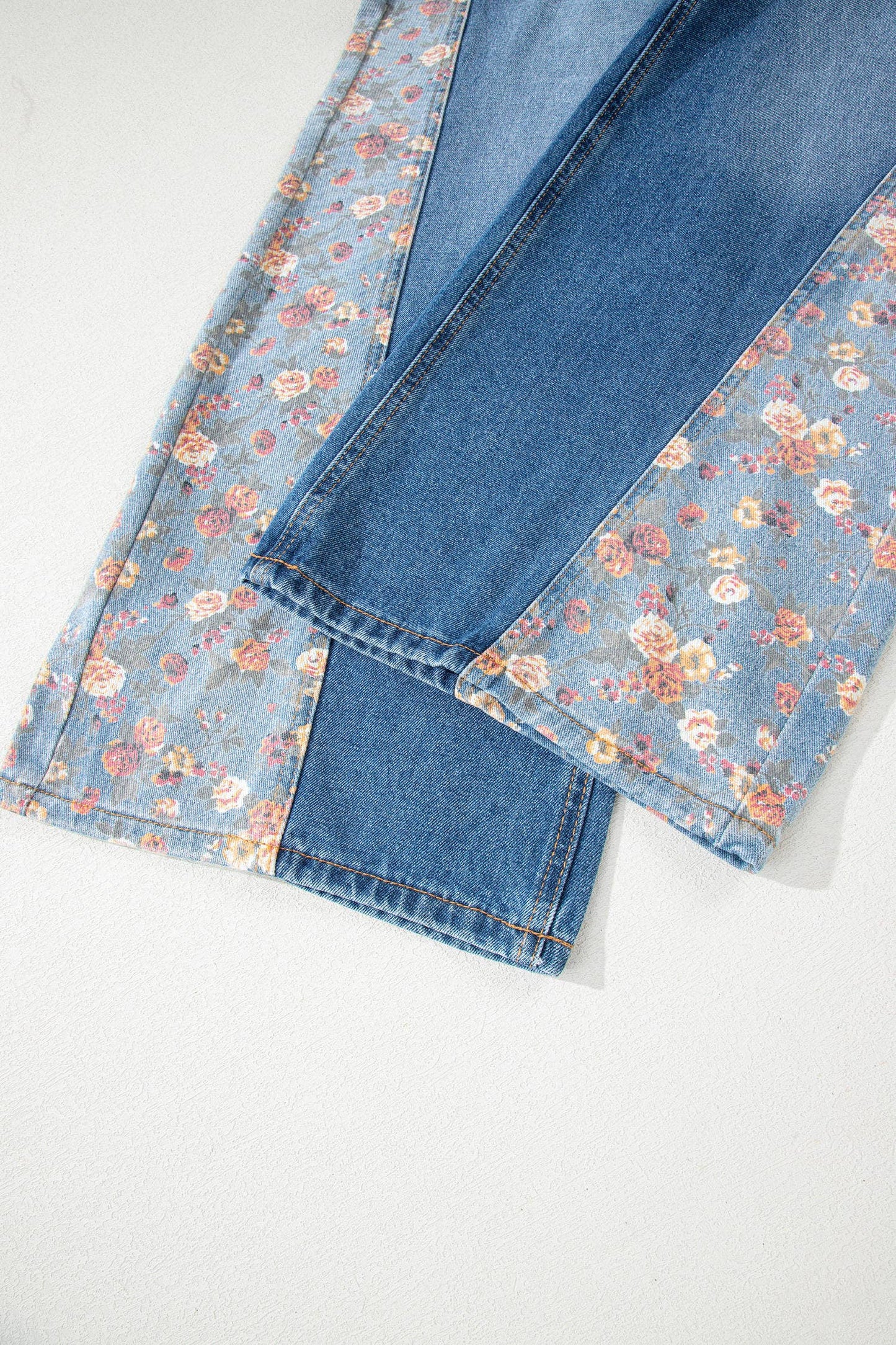 Floral Patchwork Bib Denim Wide Leg Overalls