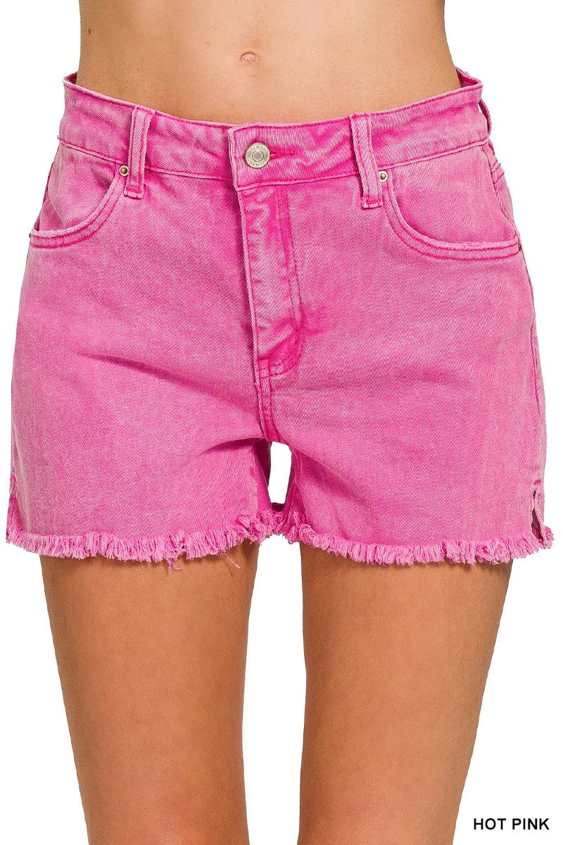 ZENANA ACID WASHED CUTOFF SHORTS