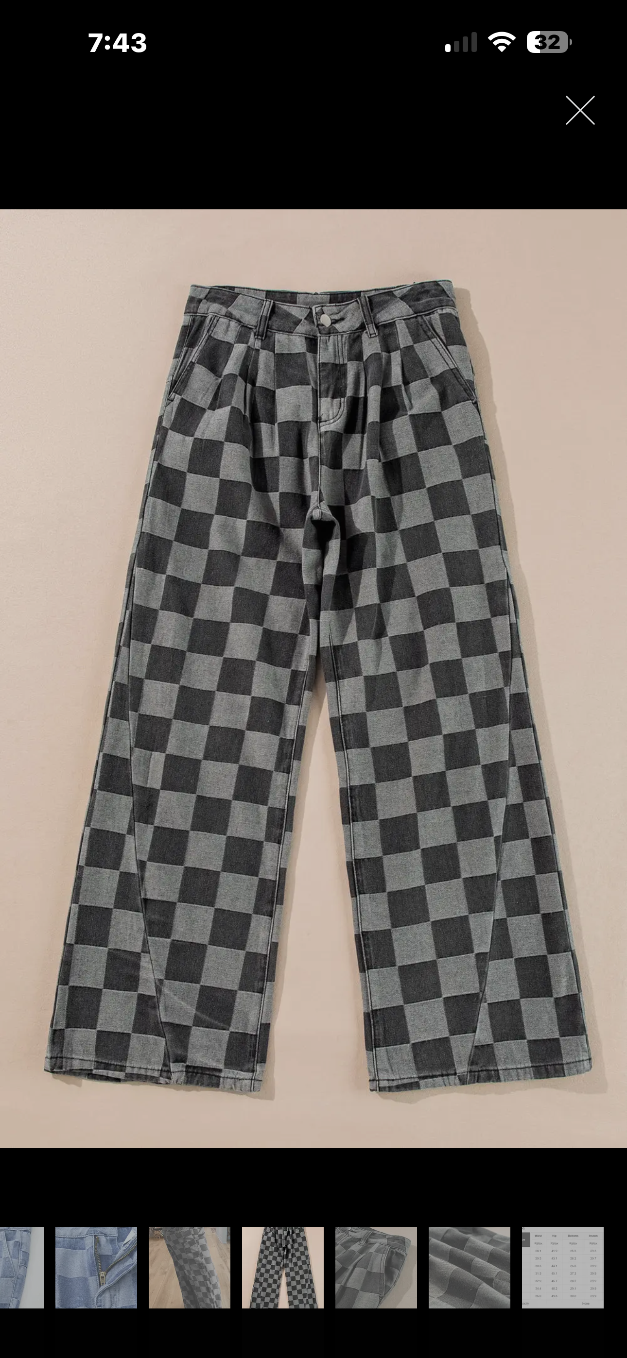 Solid Color Checkered Wide Leg Jeans