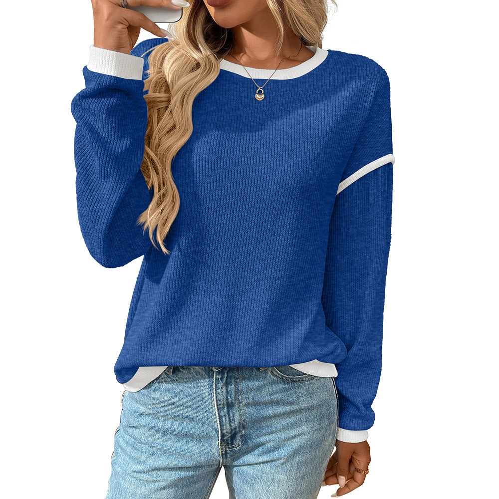 Long Sleeve Knit Color Block Top