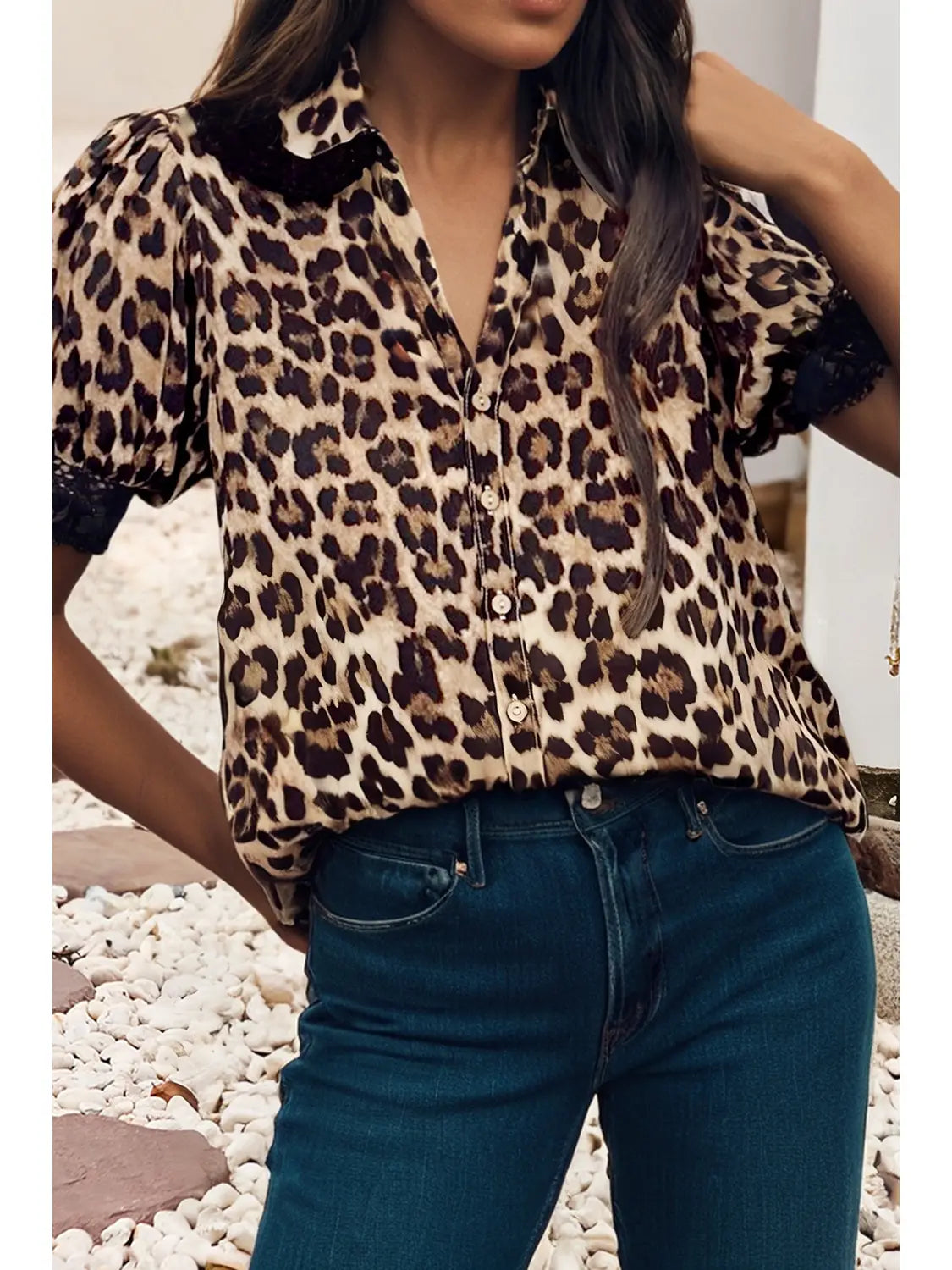 Leopard Lace Trim Top