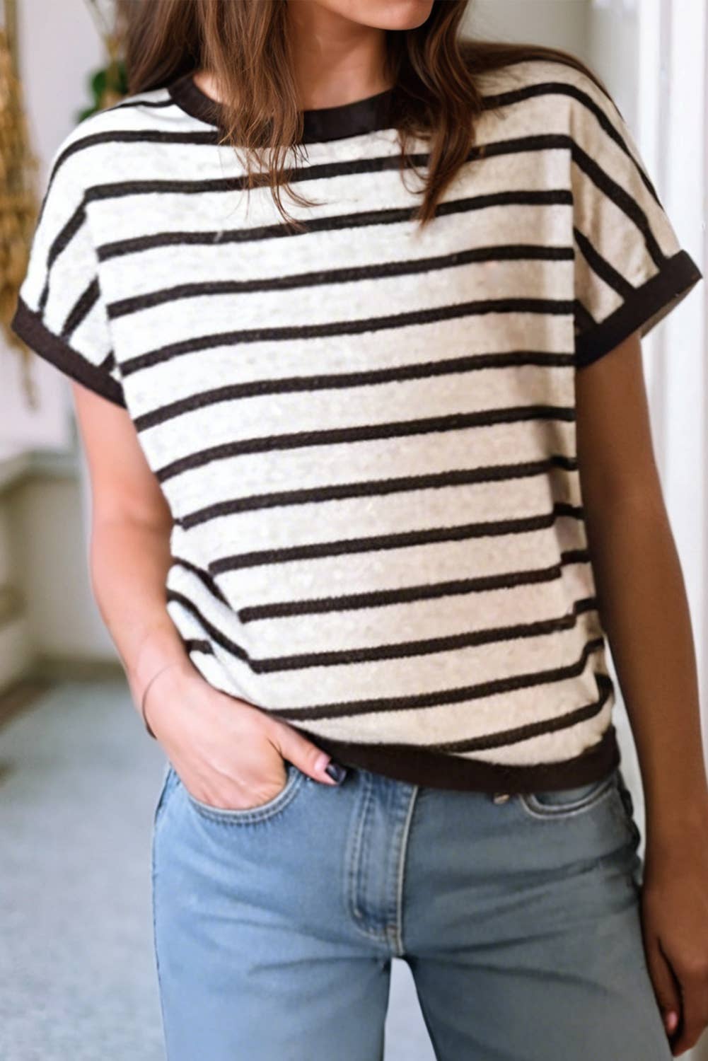 Stripe Bow Knit Jumper Top