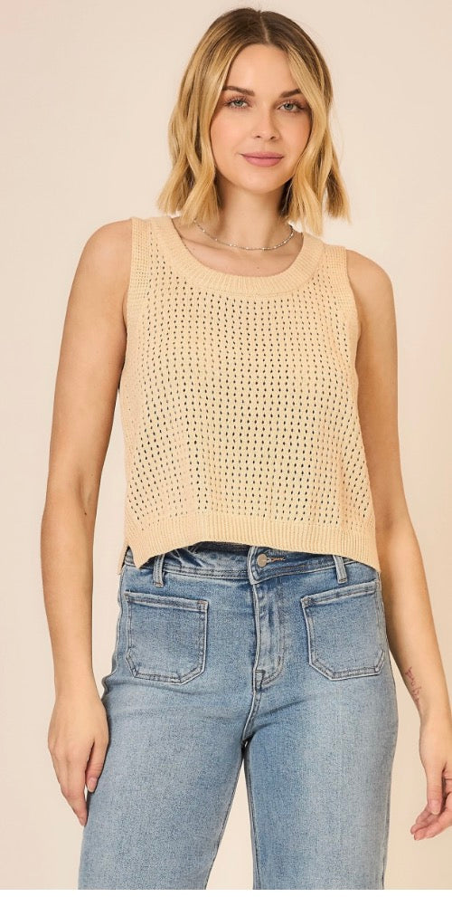 Open Knit Cotton Sleeveless Top