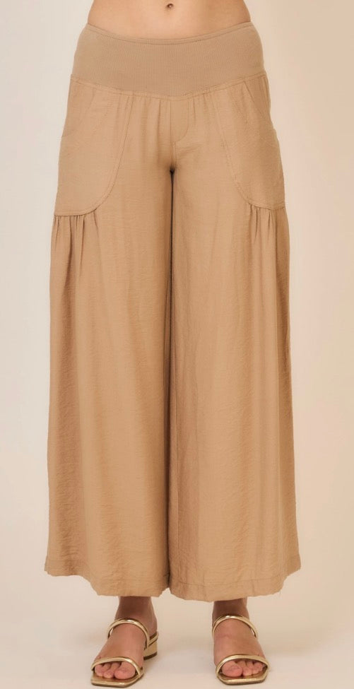 Wide Leg Folded Elastic Waist Pants