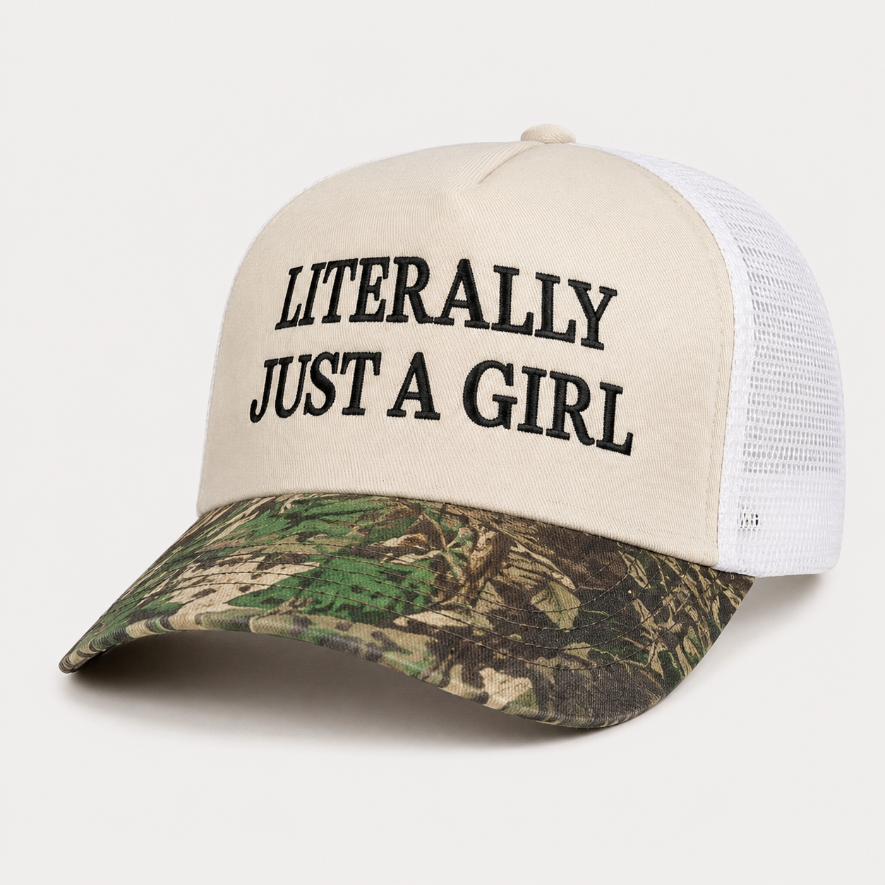 “Literally Just a Girl” Camo Trucker Hat