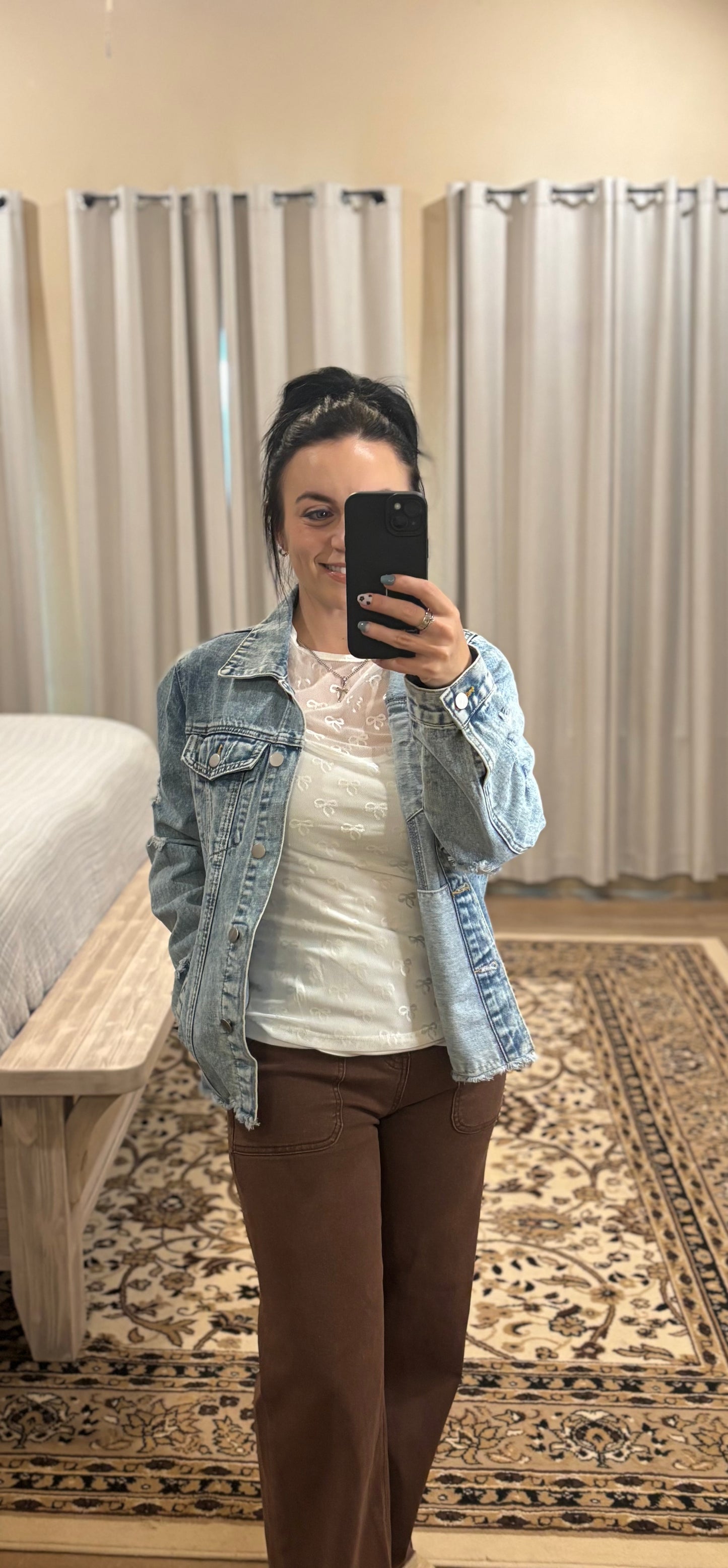 Black Mesh Bow Pattern Long Sleeve Top