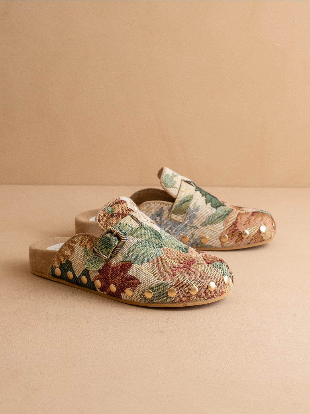 The Toni | Floral Tapestry Studded Buckle Clog