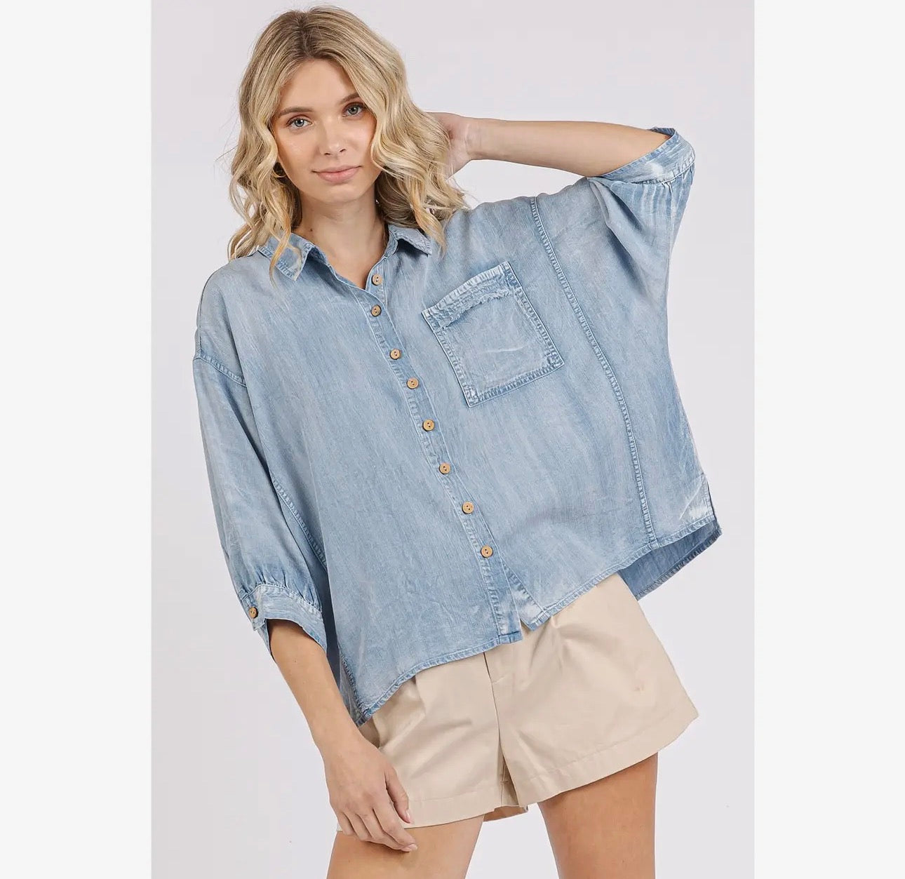 Washed Tencel Chambray Dolman Sleeve Top