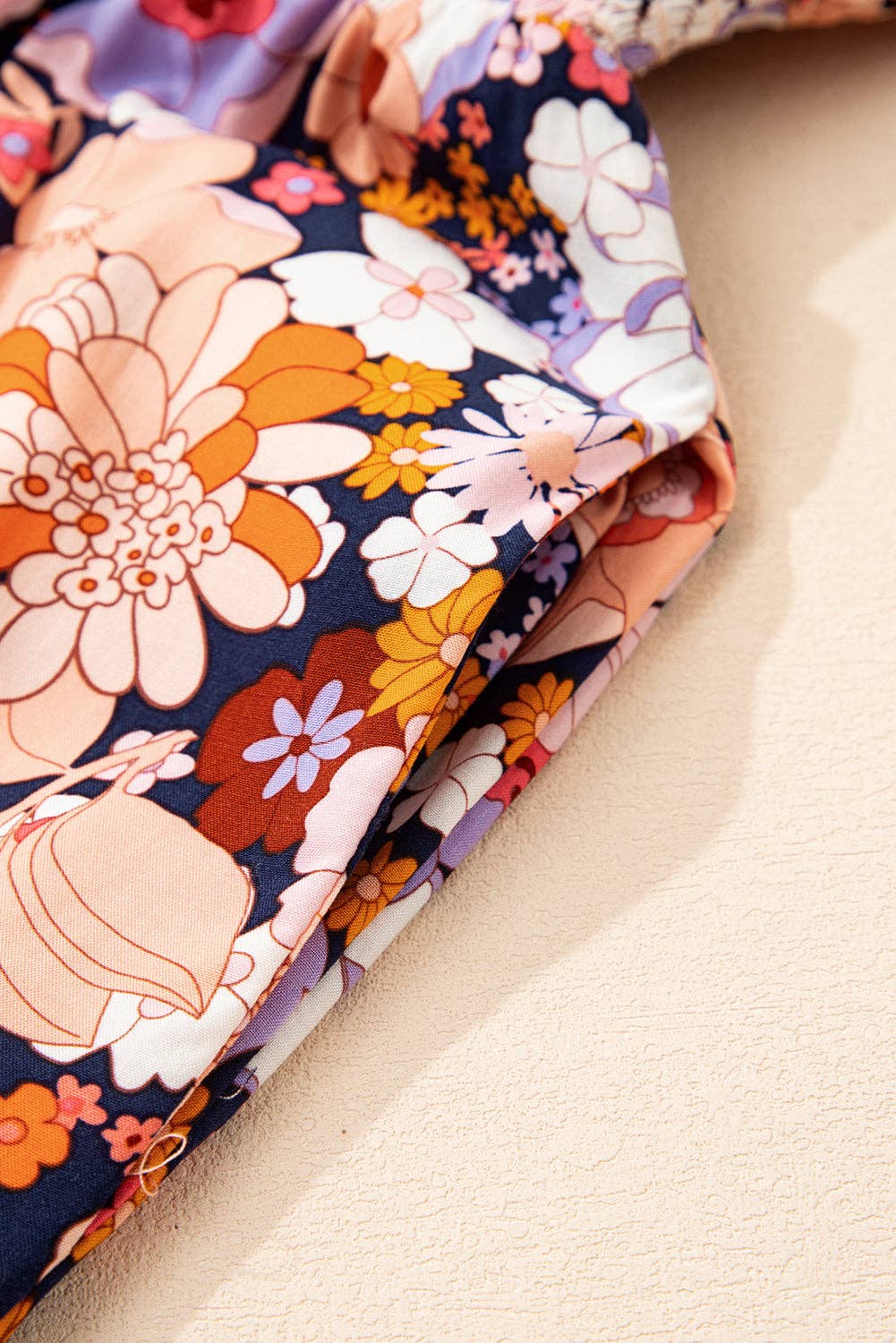Floral Print Smocked High Waist Square Neck Jumpsuit