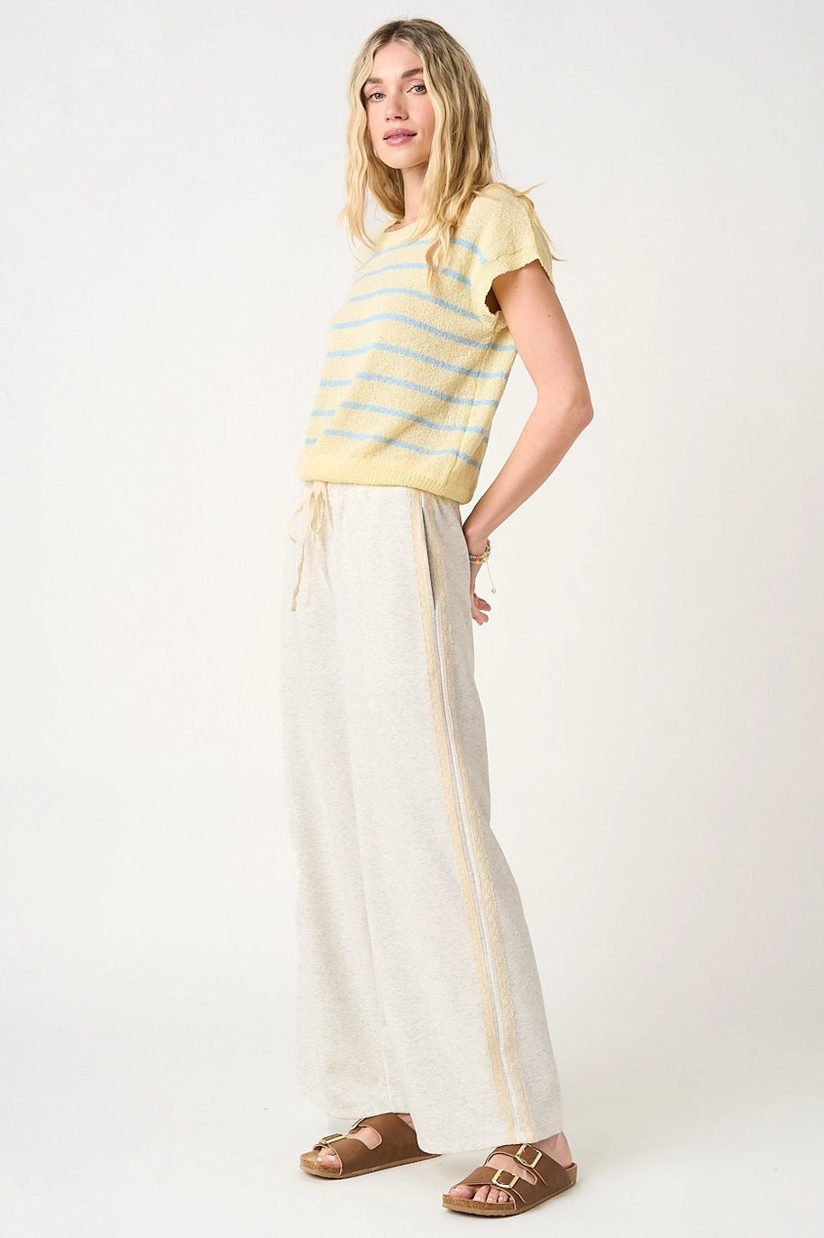 Lace Striped Elastic Waist Pants