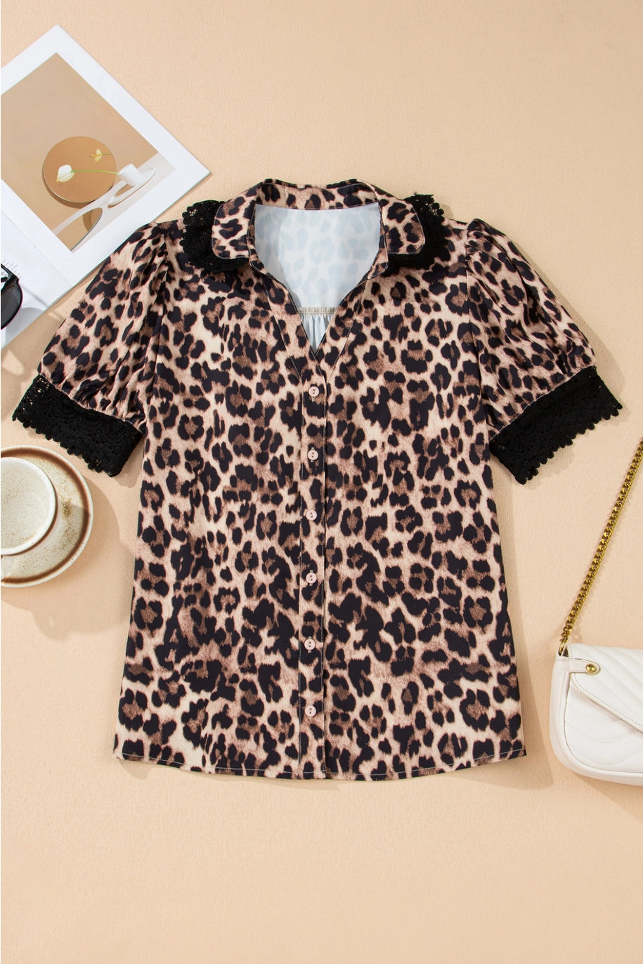 Leopard Lace Trim Top