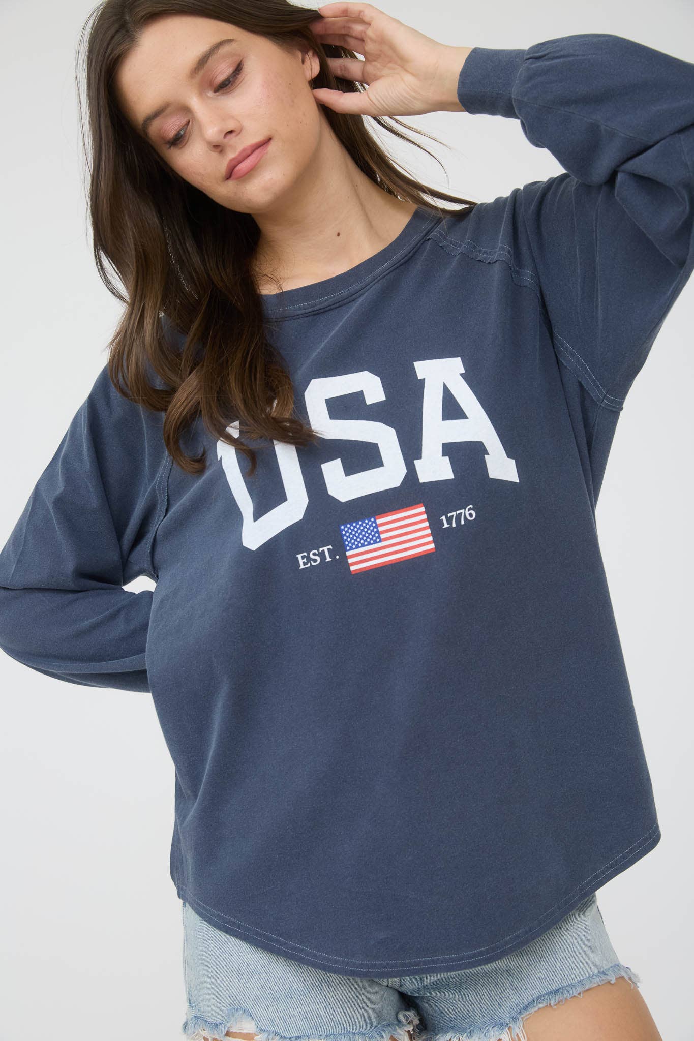USA GRAPHIC RAGLAN LONG SLEEVE KNIT TOP
