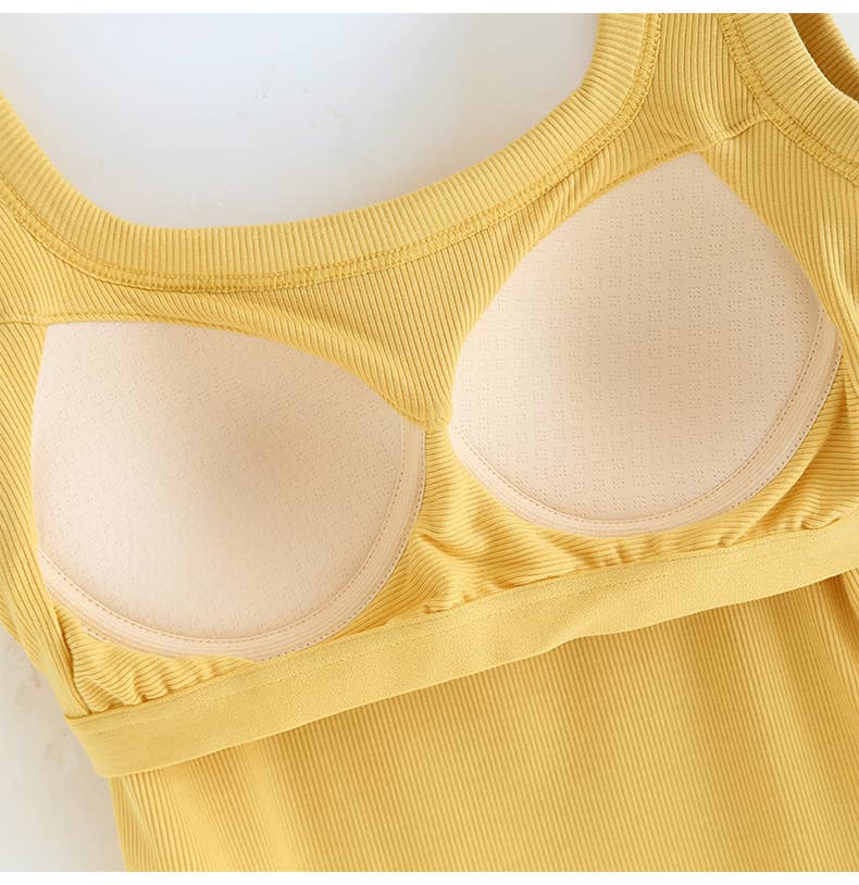Semi-Sweetheart neck rib knit built-in bra tank top