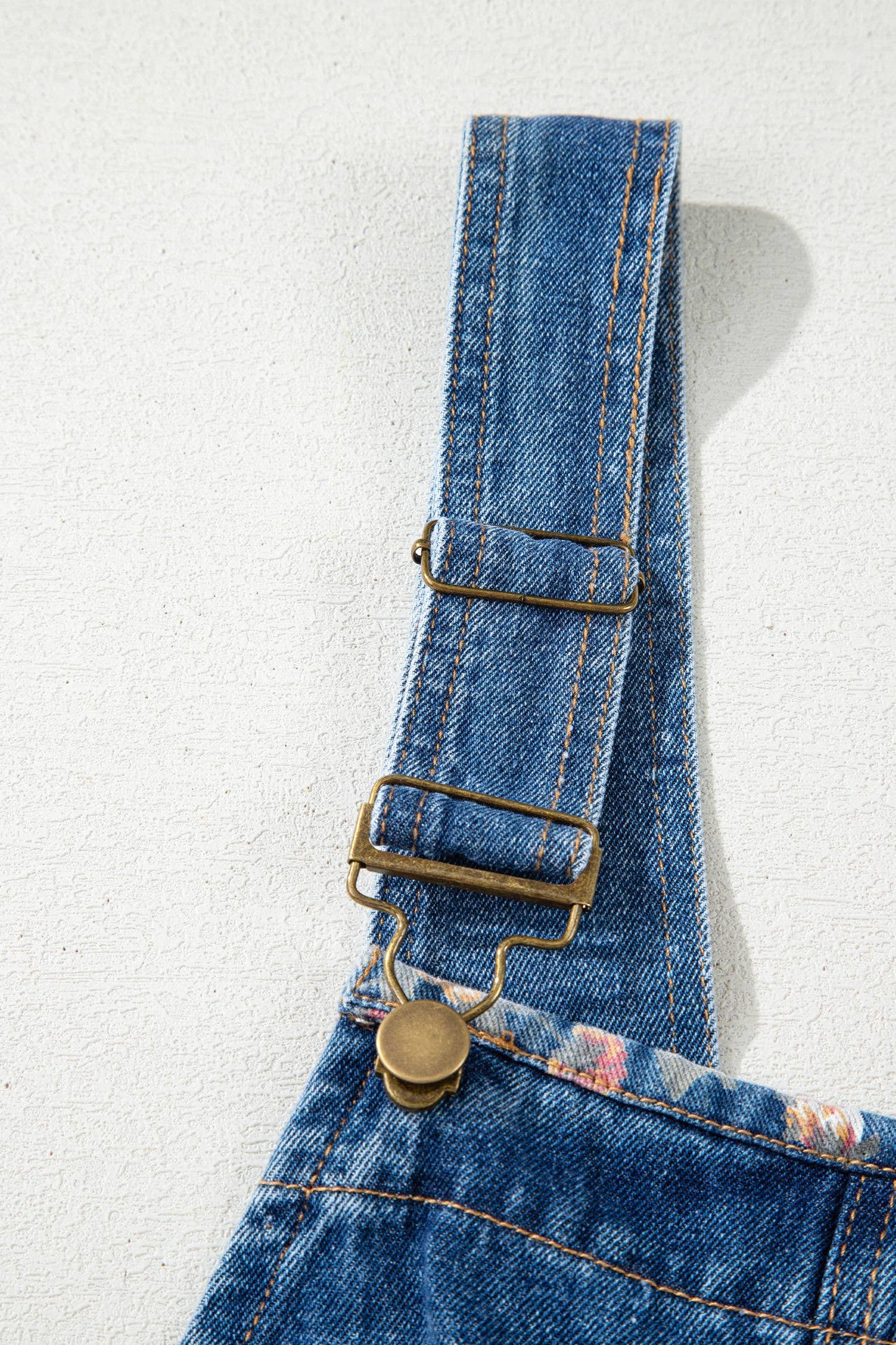 Floral Patchwork Bib Denim Wide Leg Overalls