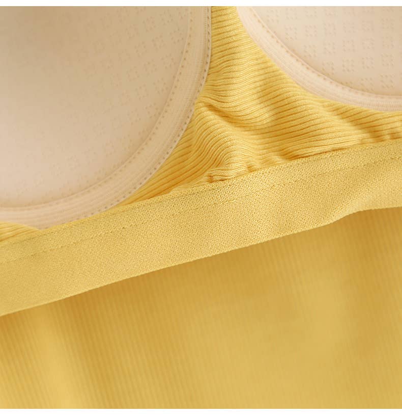 Semi-Sweetheart neck rib knit built-in bra tank top