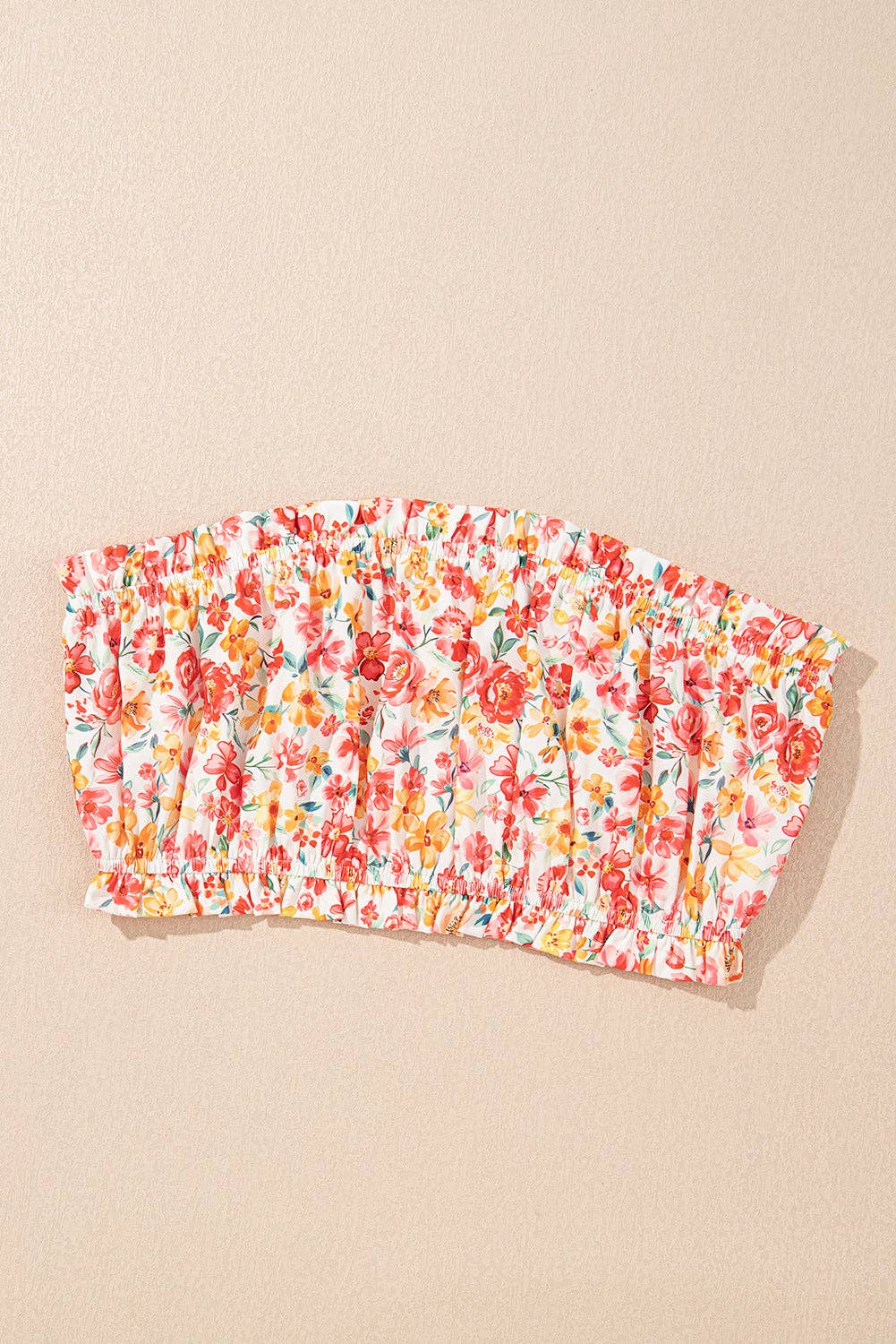 Pink Boho Floral Bandeau Top and High Waist Wide Leg Pants Set