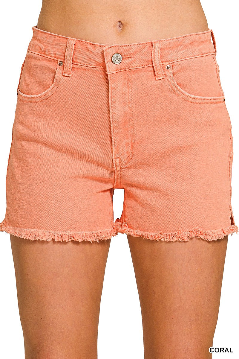 ZENANA ACID WASHED CUTOFF SHORTS