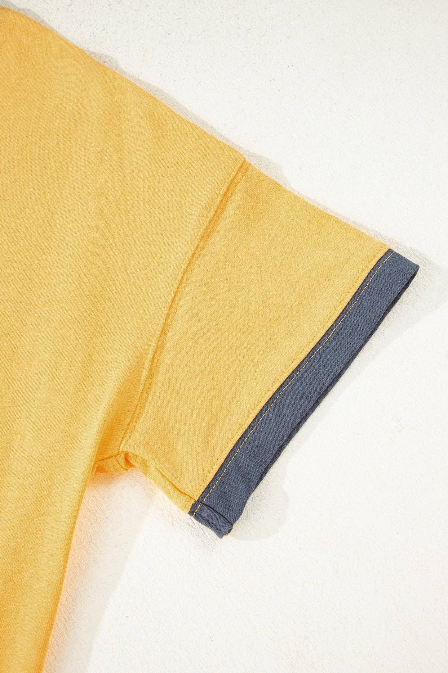 Banana Cream Contrast Trim Raw Hemline Short Sleeve Loose Top