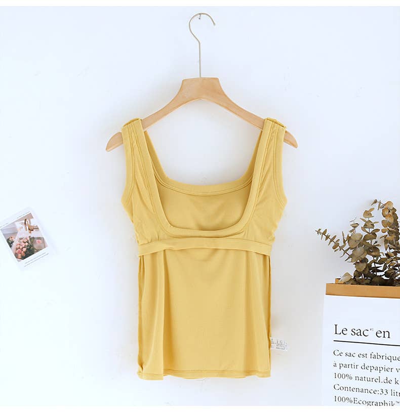 Semi-Sweetheart neck rib knit built-in bra tank top
