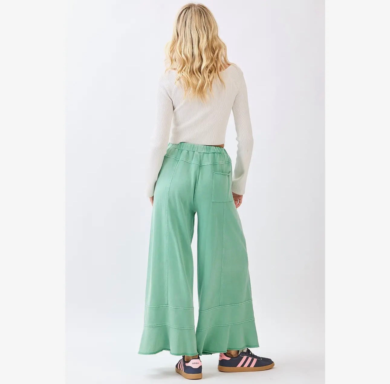 Mineral Wash French Terry Ruffle Wide Leg Pants