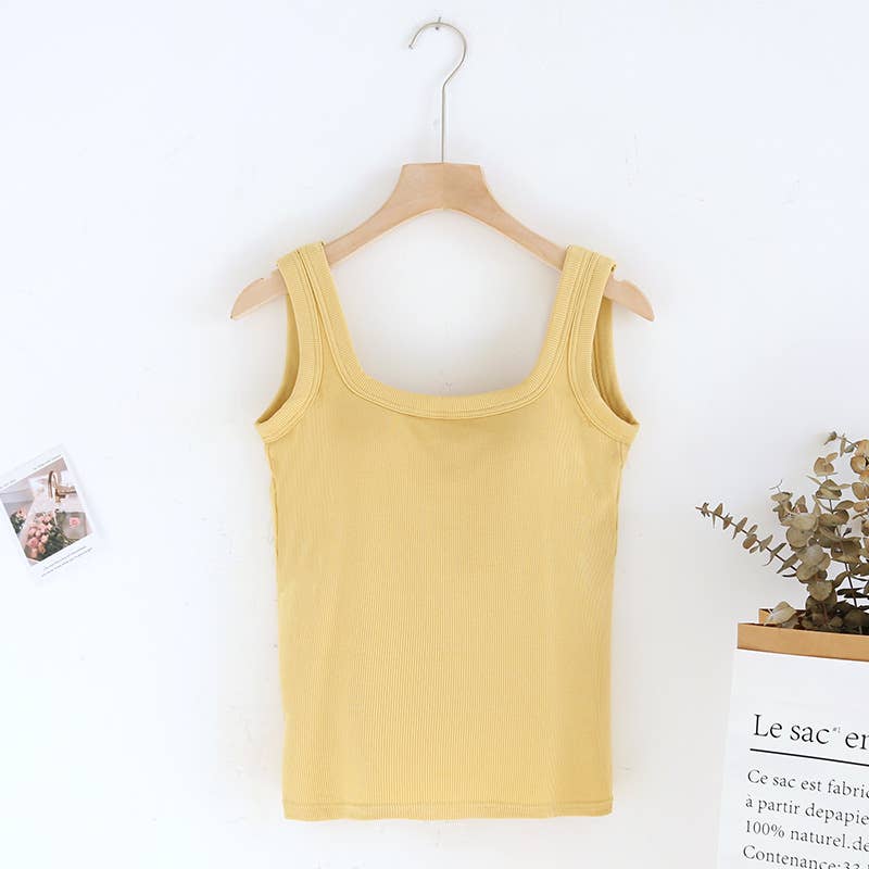 Semi-Sweetheart neck rib knit built-in bra tank top