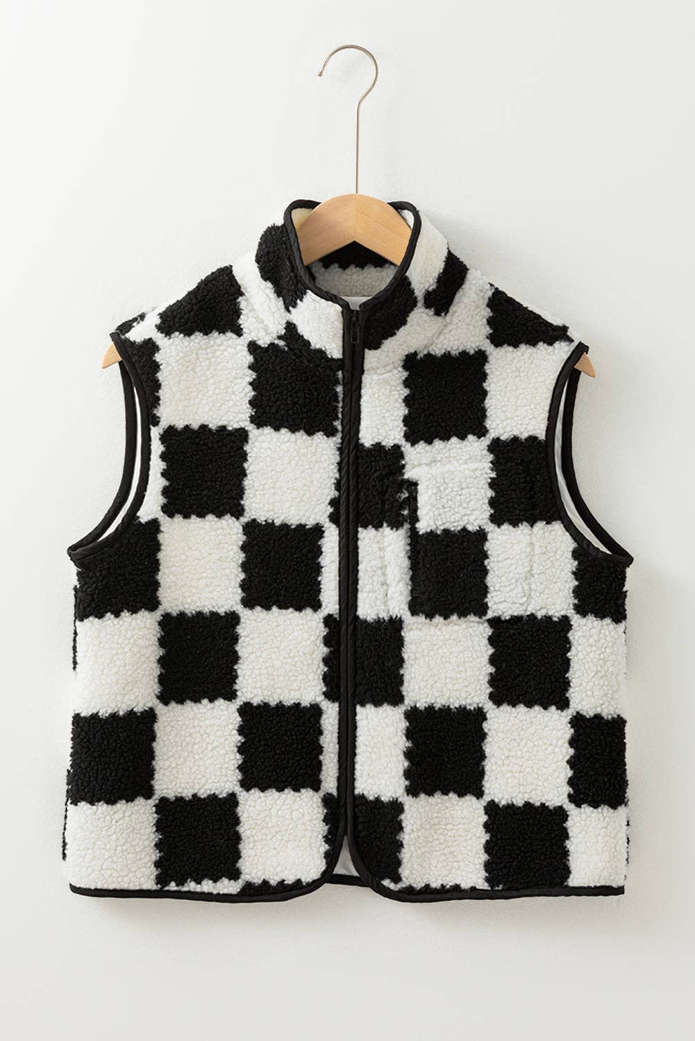 Mindi Checkered Sherpa Collared Jacket Vest
