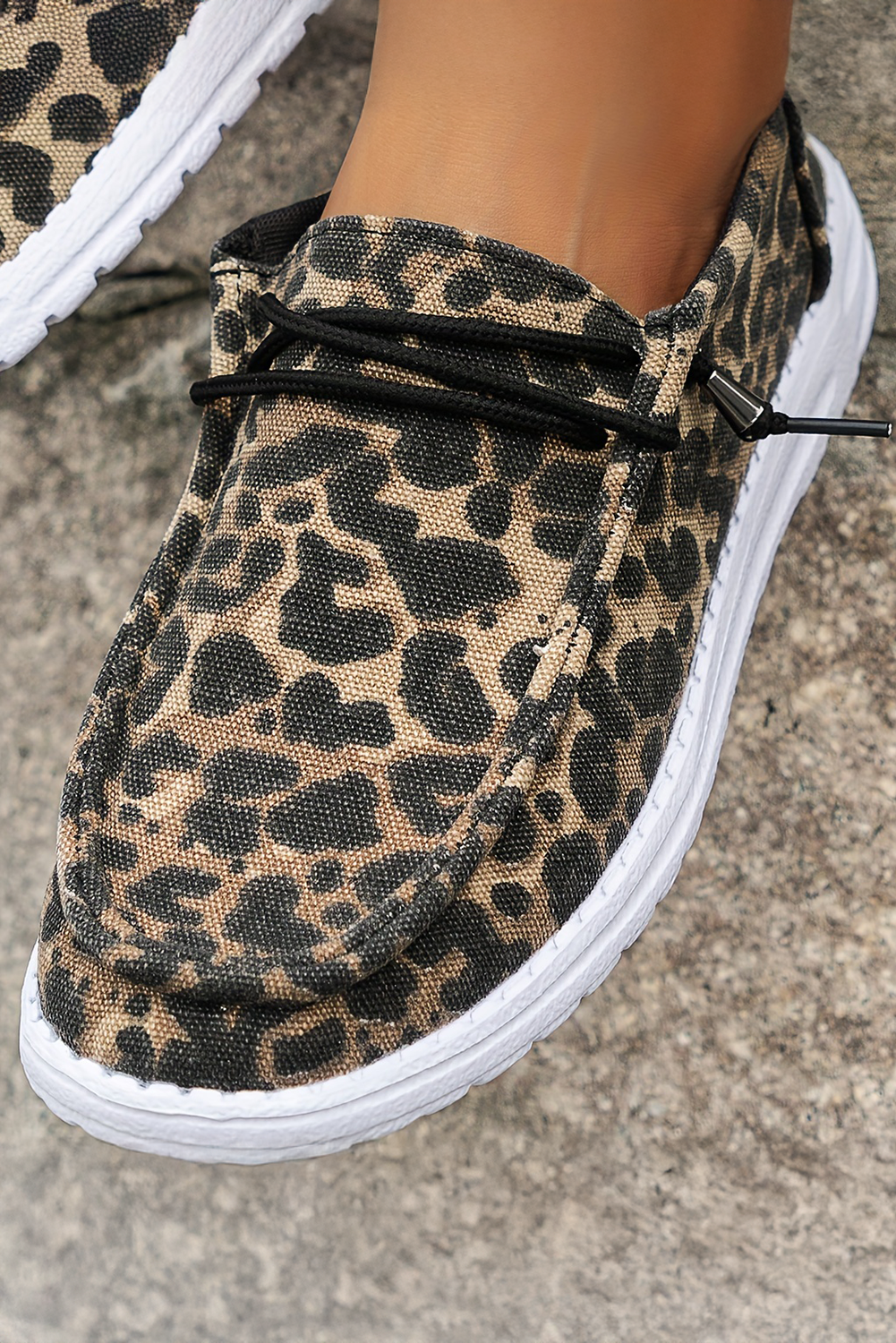Kira  Lace-up Decor Leopard Canvas Shoes