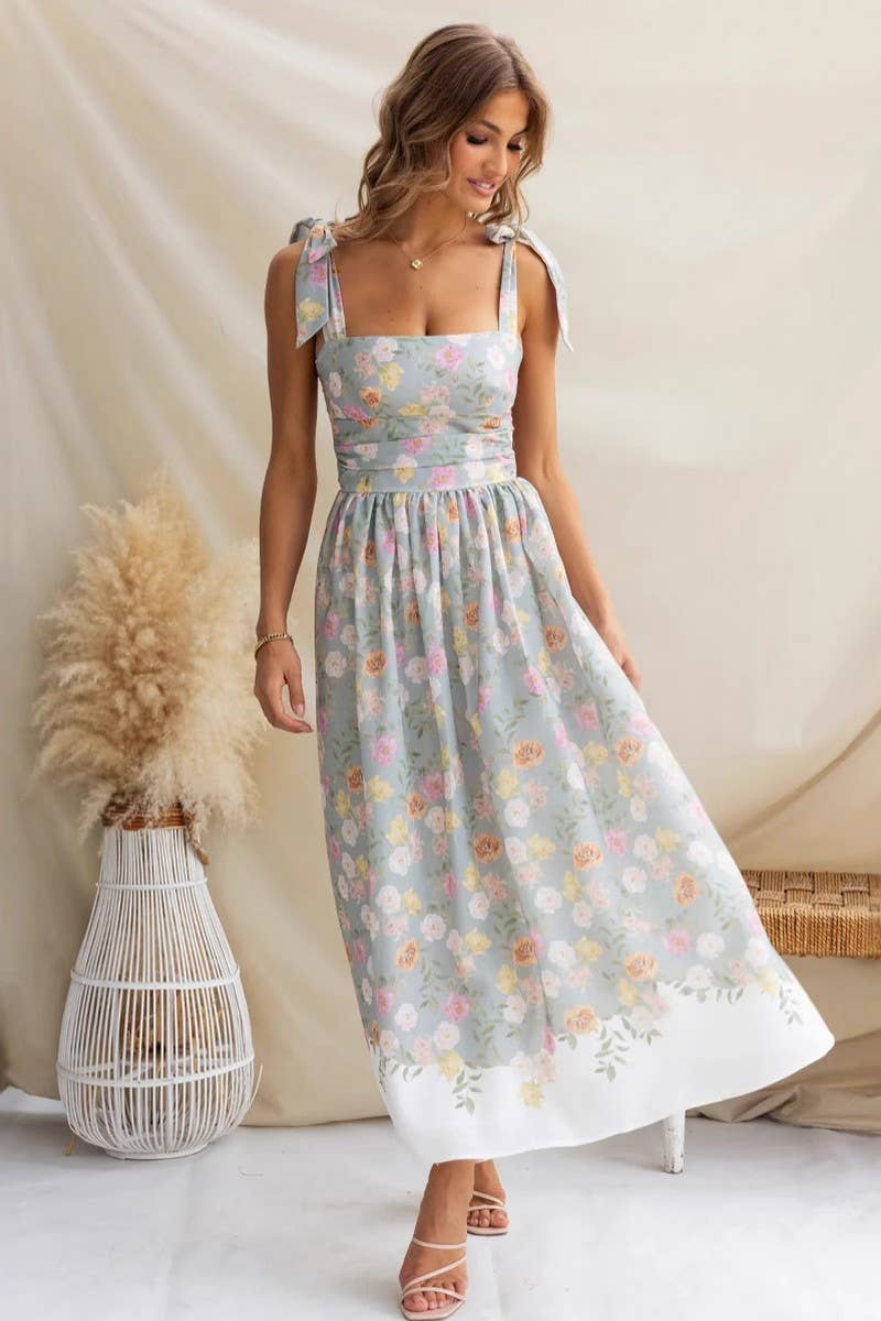 FRENCH FLORAL SLIM SUSPENDER DRESS