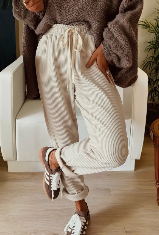 Drawstring Elastic Corduroy Pants
