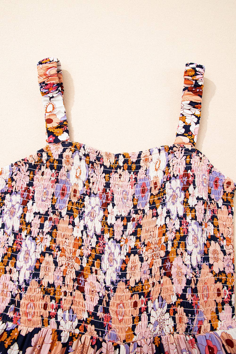 Floral Print Smocked High Waist Square Neck Jumpsuit