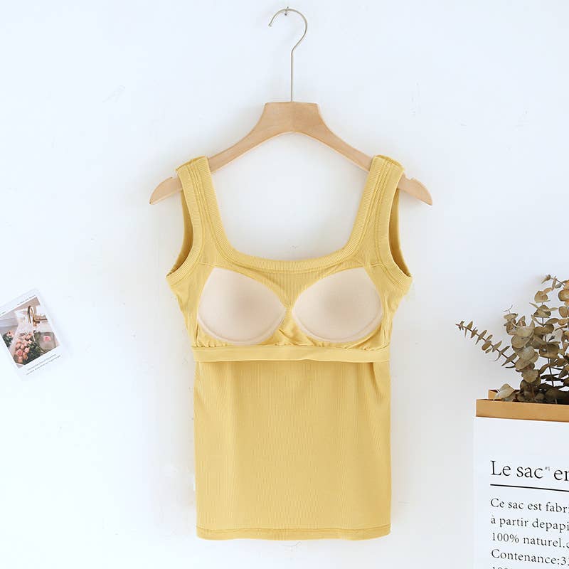 Semi-Sweetheart neck rib knit built-in bra tank top