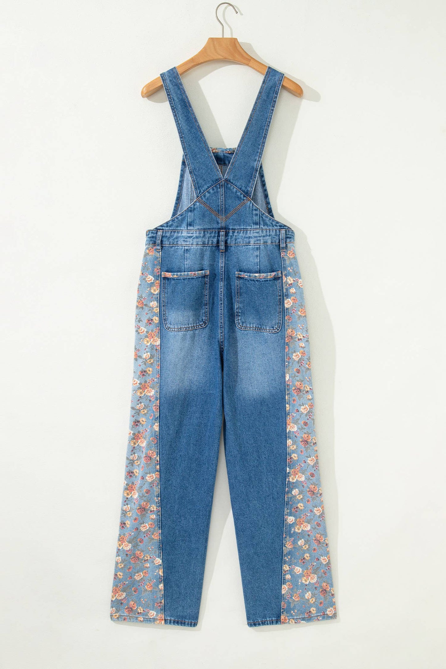 Floral Patchwork Bib Denim Wide Leg Overalls