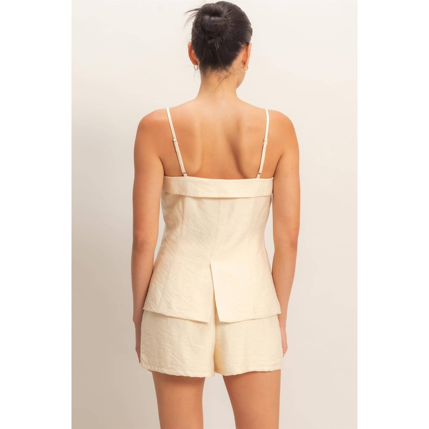 Strap Buttoned Top And Shorts Set