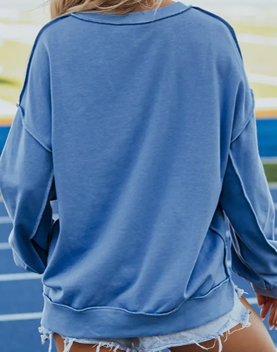 Sky Blue Sequin Trim Embroidered Star USA Pattern Sweatshirt