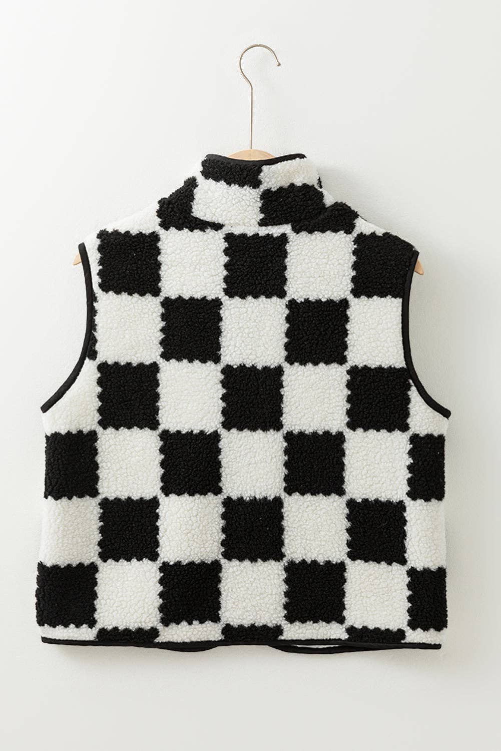 Mindi Checkered Sherpa Collared Jacket Vest