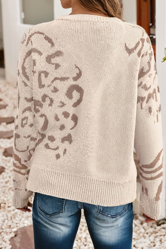 Asymmetric Leopard Print Detail Drop Shoulder Sweater
