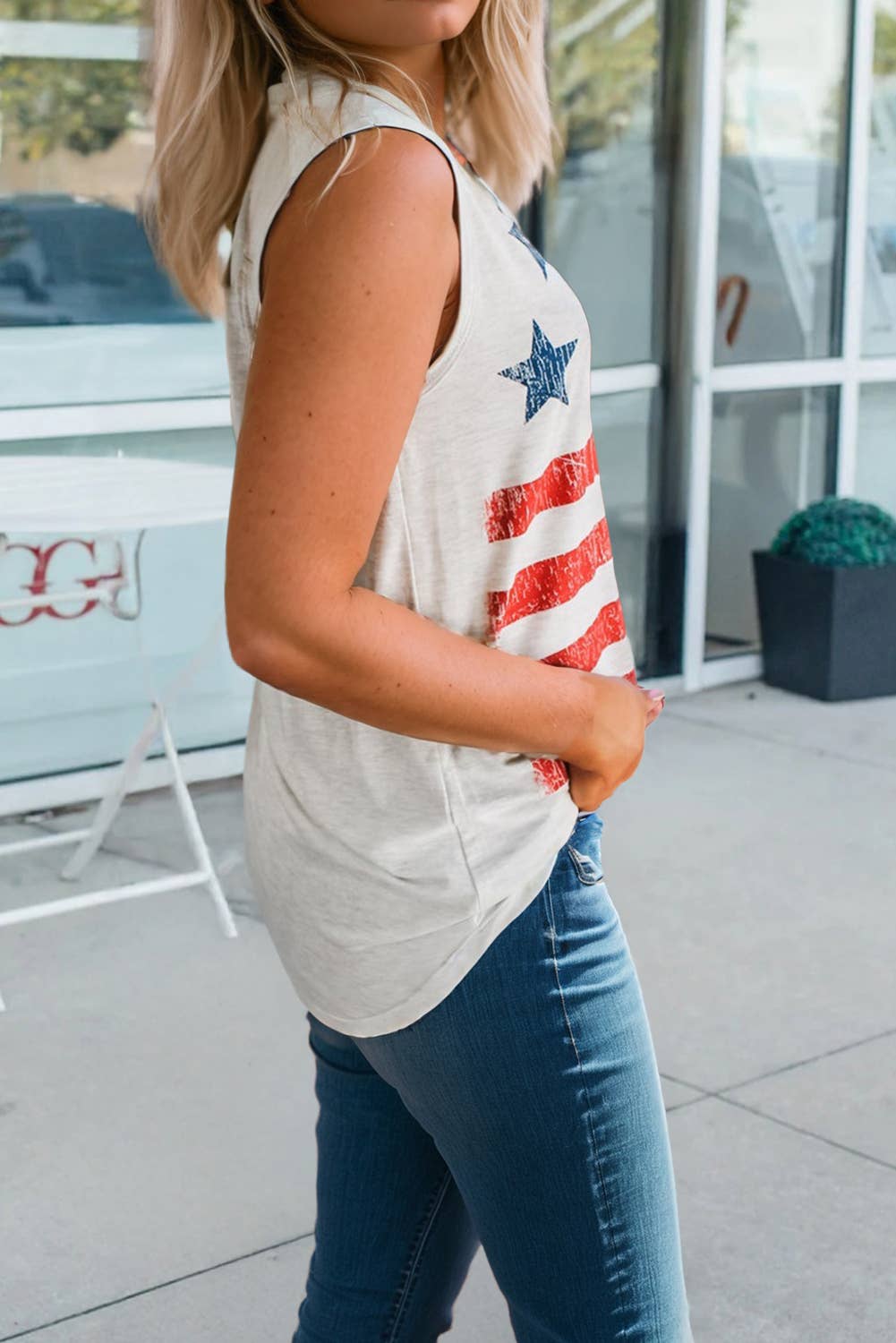 Vintage Stars and Stripes Printed Casual Tank Top
