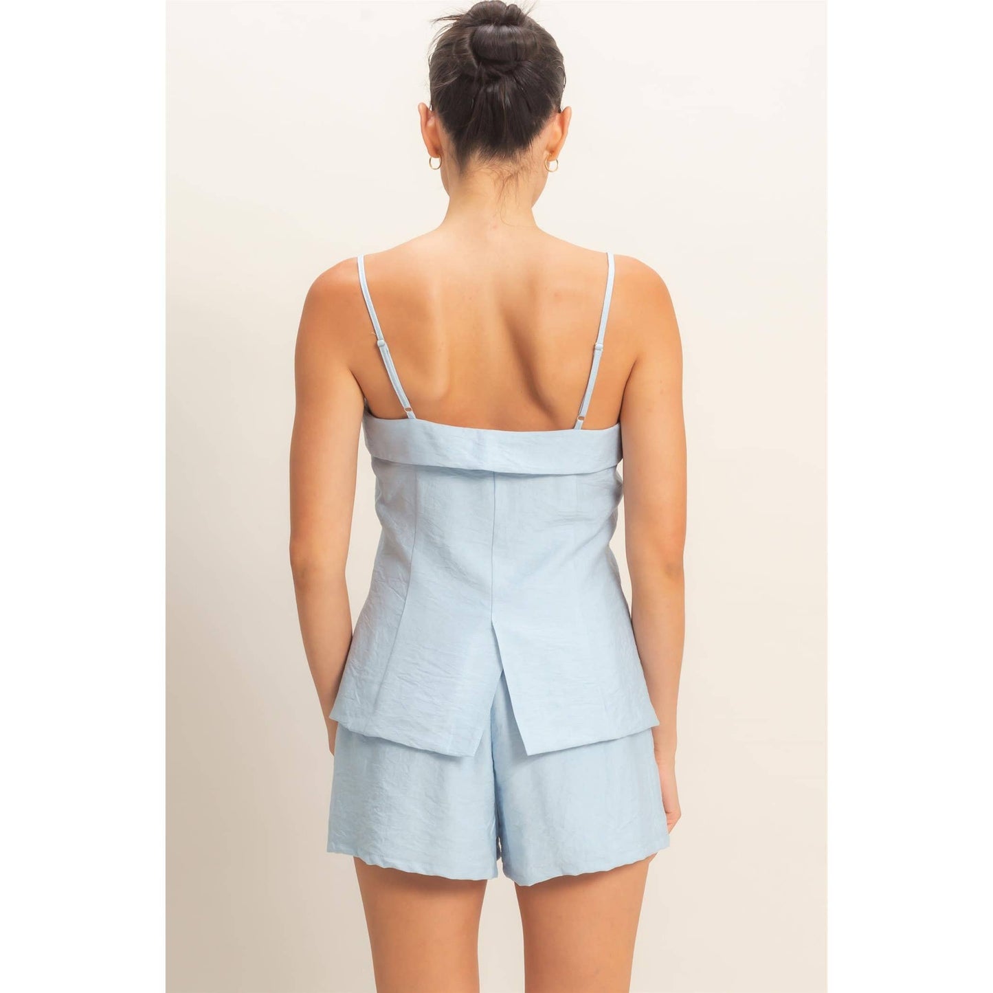 Strap Buttoned Top And Shorts Set