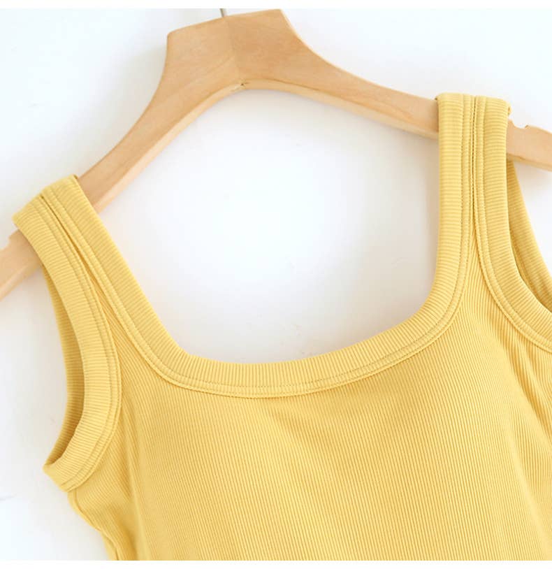 Semi-Sweetheart neck rib knit built-in bra tank top