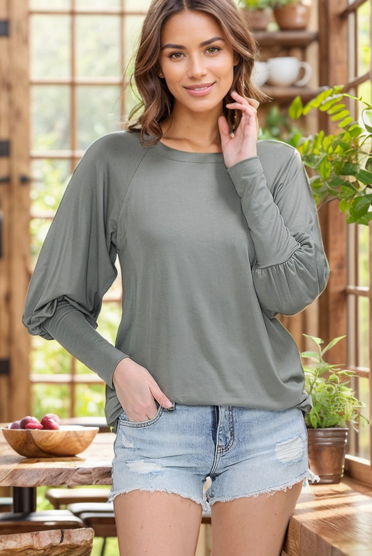 PUFF SLEEVE TUNIC TOP WITH LARGE CUFFS