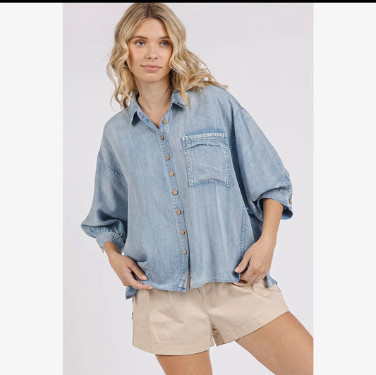 Washed Tencel Chambray Dolman Sleeve Top