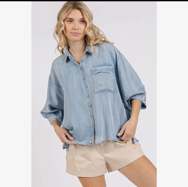 Washed Tencel Chambray Dolman Sleeve Top