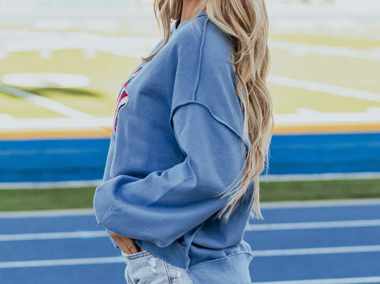 Sky Blue Sequin Trim Embroidered Star USA Pattern Sweatshirt