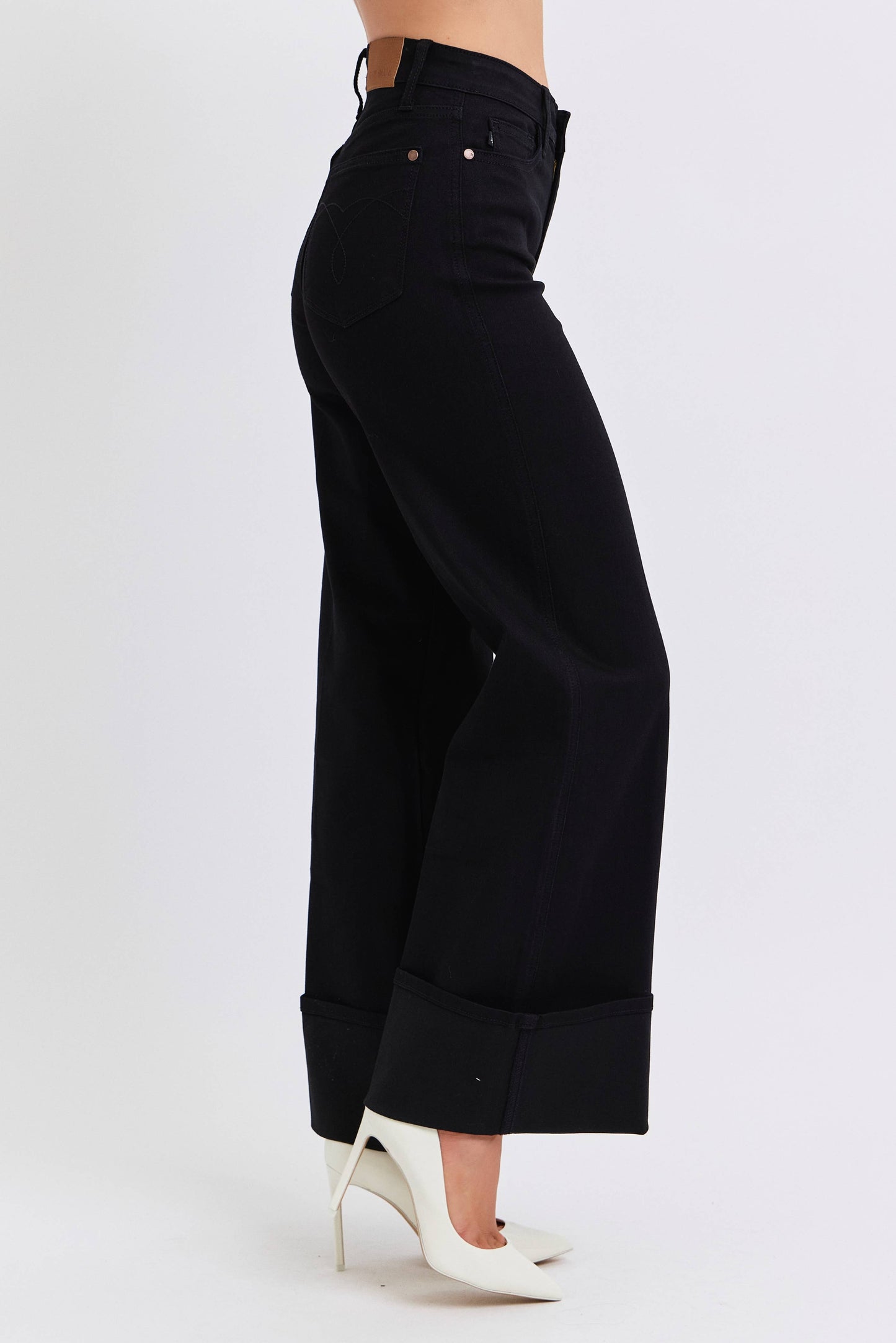 High Waisted Retro Wide Cuffed Leg