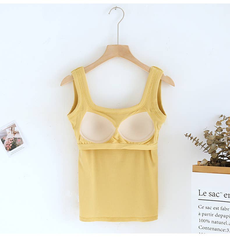 Semi-Sweetheart neck rib knit built-in bra tank top