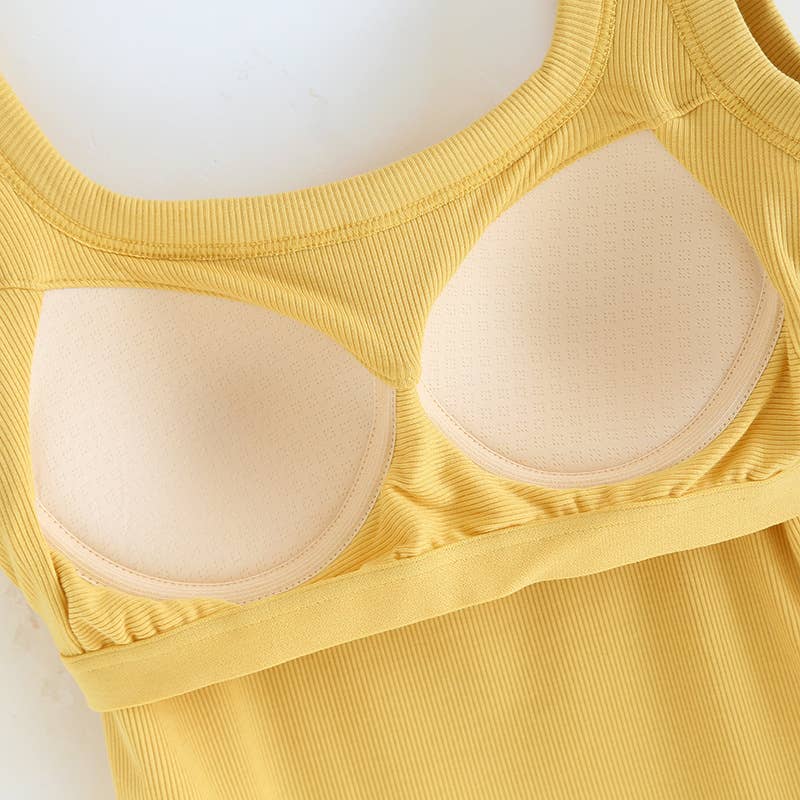 Semi-Sweetheart neck rib knit built-in bra tank top