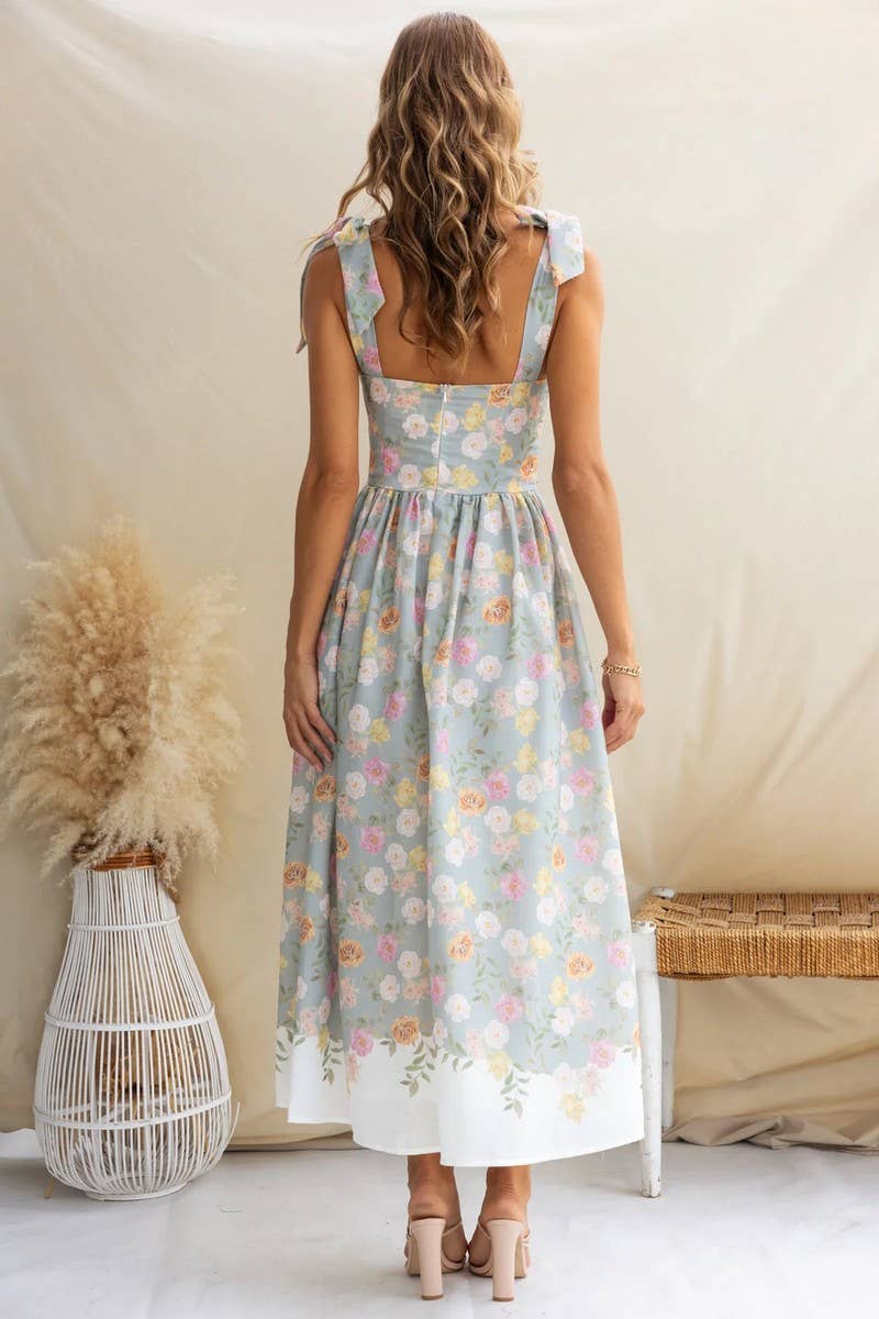FRENCH FLORAL SLIM SUSPENDER DRESS