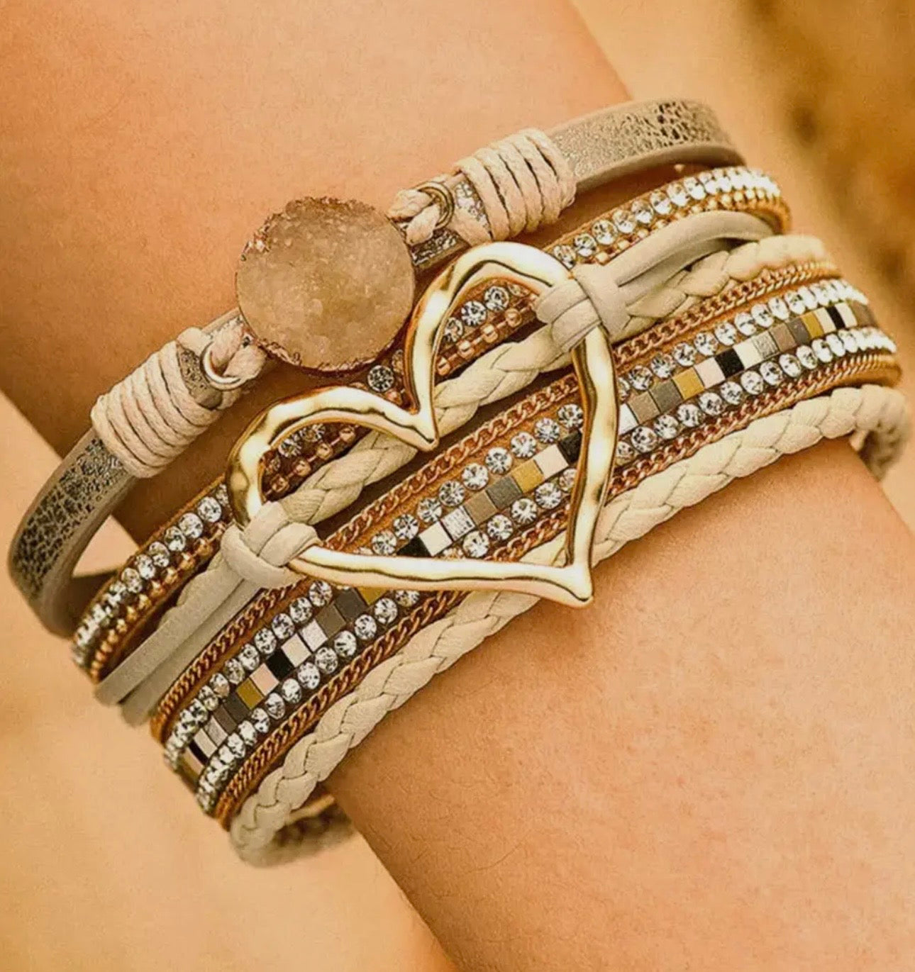 Bohemian Heart Rhinestone Bracelet