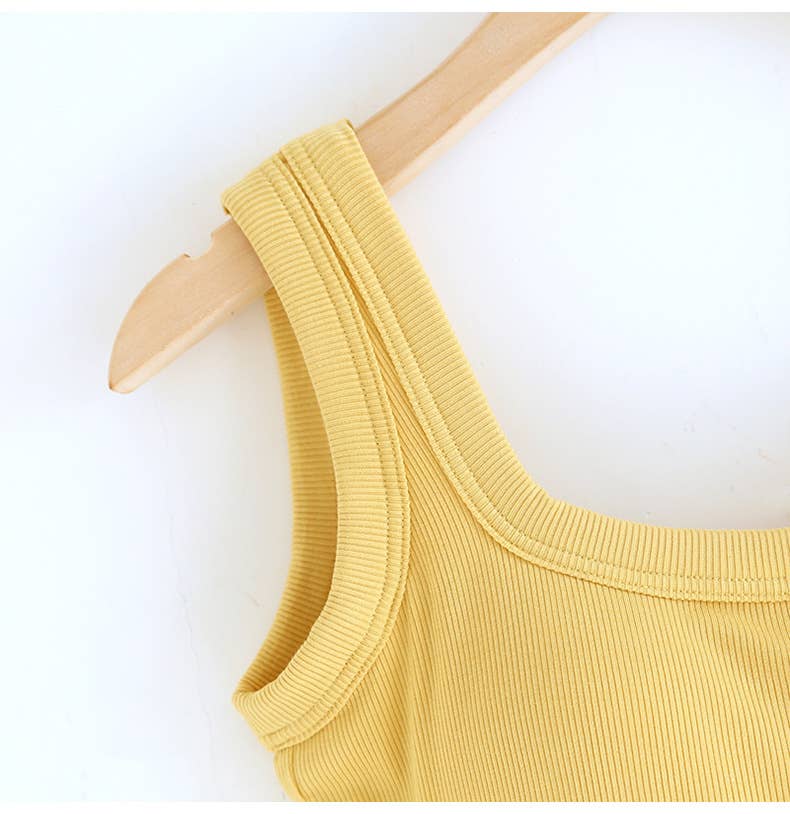 Semi-Sweetheart neck rib knit built-in bra tank top